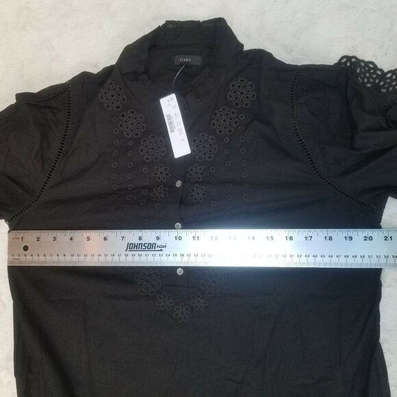 New J. Crew Women Medium Black Ruffle-Sleeve Blouse Top Embroidered Eyelet AR971 - Picture 7 of 8